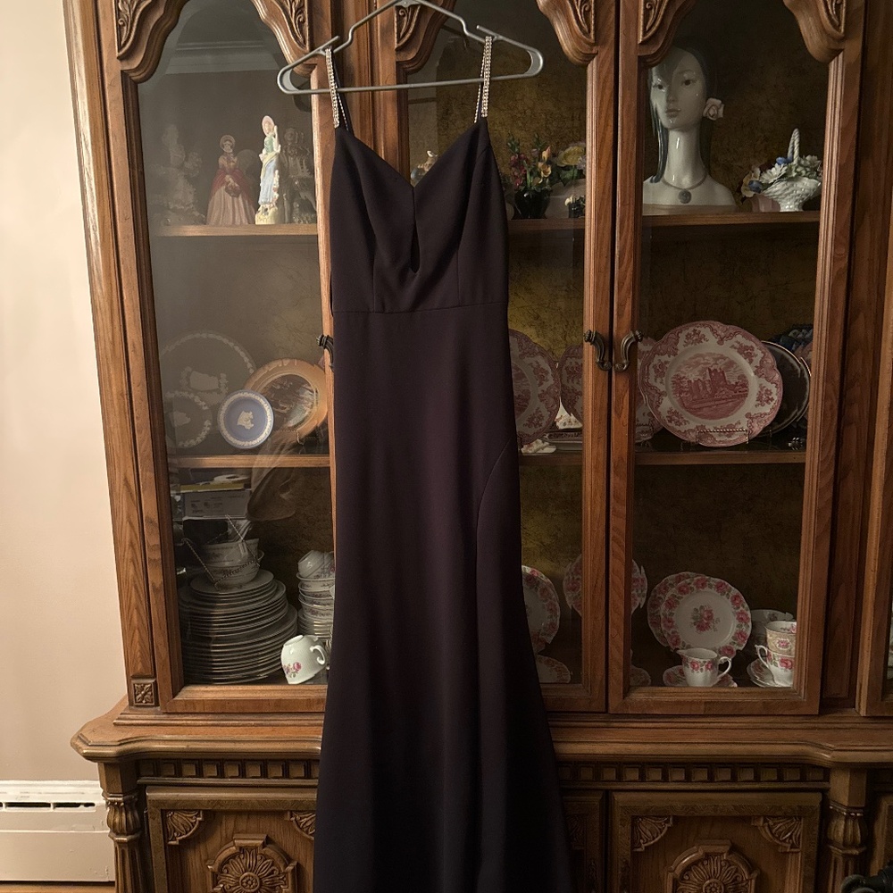 Black gown dress with should rhinestones